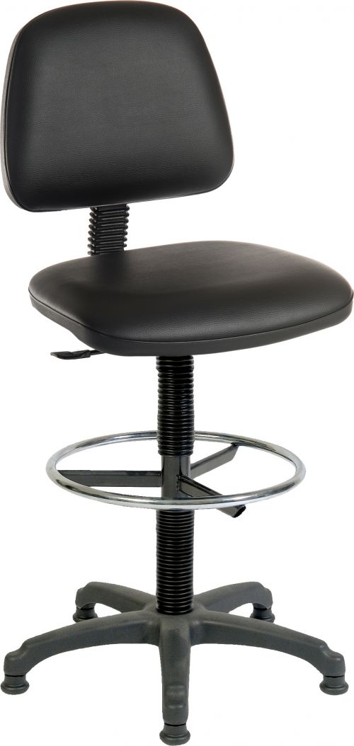 Teknik Ergo Blaster Black PU Operator chair with ring kit conversion and a fixed footring.