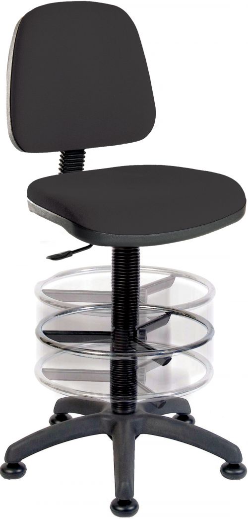 Teknik Ergo Blaster Black Fabric Operator chair with a deluxe ring kit conversion and movable footring.