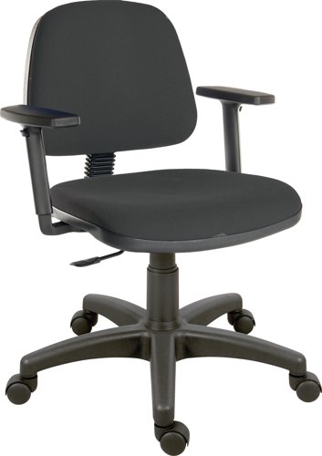 The Teknik Office Ergo Blaster Black Fabric Operator chair is our entry level solution for light office use, easy to use and assemble, it's a great addition to your home or work offices needs. It has a medium sized backrest with height adjustment and hinged tilt, tamper proof seat fixings, a height adjustable seat and a sturdy nylon base with wheels. Height adjustable armrests included