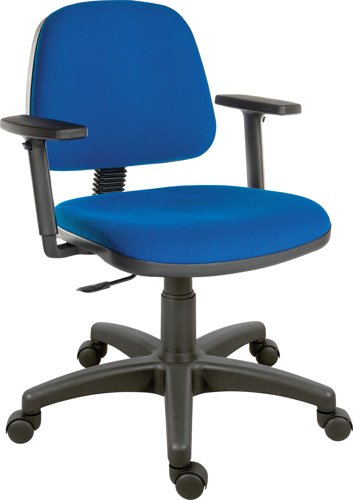 Teknik Office Ergo Blaster Blue Fabric Operator chair with medium sized backrest. With step adjustable armrests