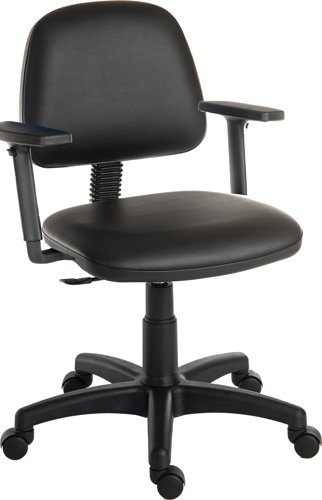 Teknik Office Ergo Blaster Black PU Operator chair with medium backrest and height adjustable wipe clean seat. With Step adjustable armrests