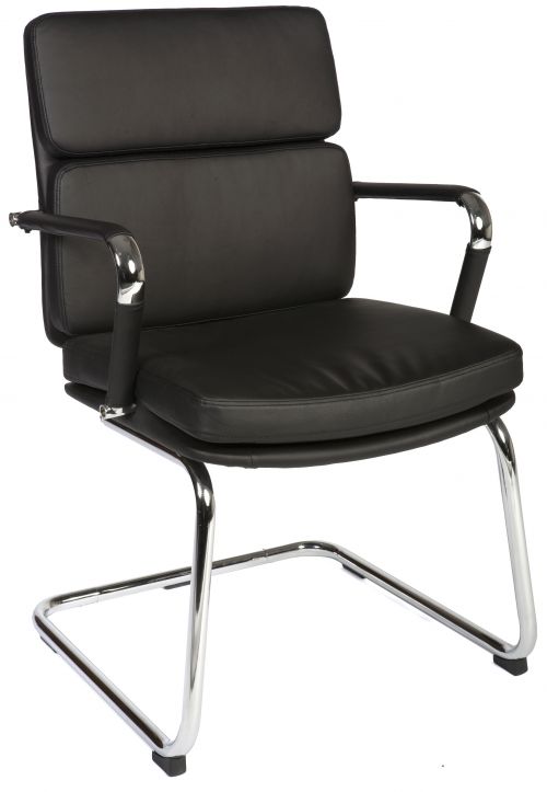 Teknik Office Retro Style Cantilever Black Faux Leather Chair Matching Removable Arm Covers | 1101BLK | Teknik