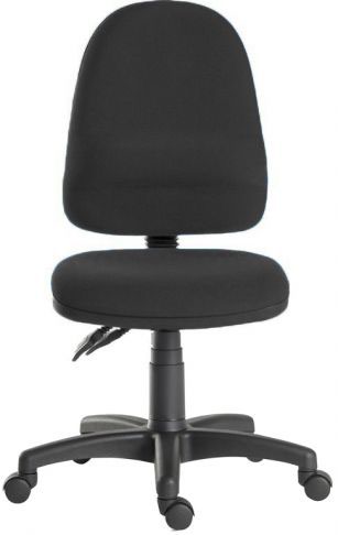 Teknik Office Ergo Twin Black Fabric Operator chair in a Mainline Plus fabric with pronounced lumbar support and a sturdy nylon base. Accepts optional