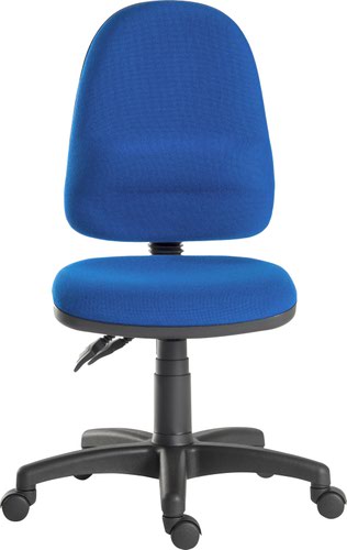 Teknik Office Ergo Twin Blue Fabric Operator Chair Pronounced Lumbar Support and Sturdy Nylon Base Optional Arm Rests