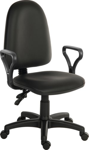 Ergo Twin High Back PU Operator Office Chair with Fixed Arms Black - 2900PU-BLK/0288