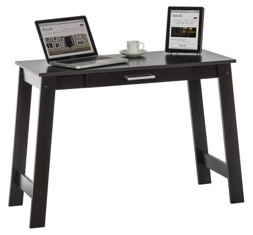 The Teknik Office Cinnamon Cherry Trestle Desk, a fantastic and modern style option, a perfect pick for the home, student and university halls where space is limited but study is of the highest importance! This smart little desk provides ample space for coursework, laptops, homework and study in a smaller scaled work area. This simple yet sleek designed desk has a slim stationery drawer with a silver effect plastic handle and a chic tapered leg detail. The beautiful cinnamon cherry tone of this desk makes it an ideal match for all rooms and office colour schemes. This desk is also available in White.