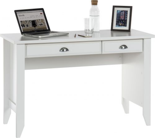 The Teknik Office Soft White Effect Laptop Desk, a fabulous and contemporary styled option, an ideal fit for the home office. This smart and traditional desk provides ample space for work, writing, and laptops. It benefits from features such as a stationery drawer, an additional flip down keyboard shelf, which doubles up as another drawer, silver effect handles, side panel inserts, chunky desk top and a stylish tapered leg detail. The neutral yet classy Oiled Oak Effect tone of this desk makes it an ideal match for all rooms and office colour schemes. This desk is also available in a Jamocha Wood Effect and an Oiled Oak Effect colouring.
