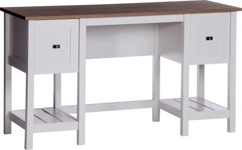 Shaker Style Home Office Desk White with Lintel Oak Finish - 5418072 Office Desks 12963TK
