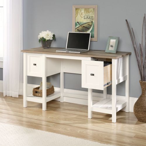Teknik Office Shaker Style Desk In Soft White Contrasting Lintel Oak Accent Desktop One Letter Sized Filing Drawer And Shelf Storage | 5418072 | Teknik