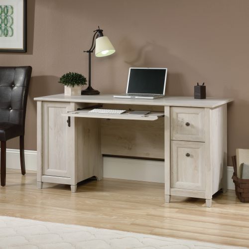 Teknik Office Chalked Wood Computer Desk with Chalked effect Chestnut Finish Two Storage Drawers Flip Down Keyboard Drawer and Vertical Storage Area