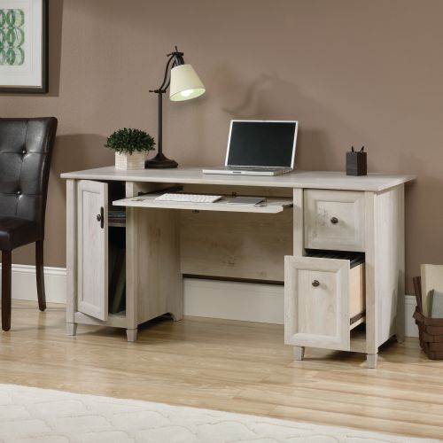 Teknik Office Chalked Wood Computer Desk with Chalked effect Chestnut Finish Two Storage Drawers Flip Down Keyboard Drawer and Vertical Storage Area