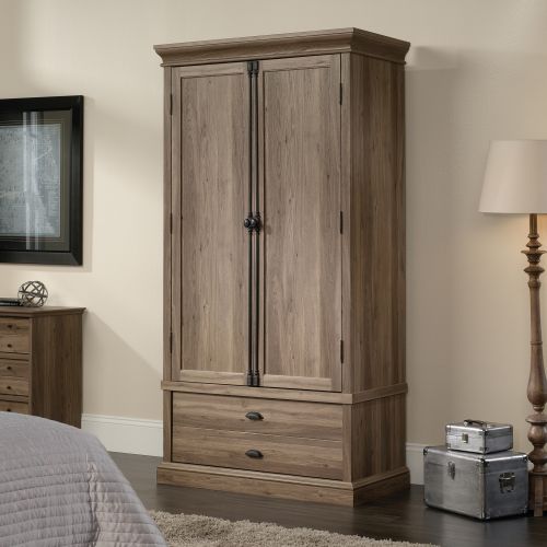 Teknik Office Barrister Home Wardrobe Salt Oak Finish with Matching Double Doors Adjustable Internal Shelf Garment Rod and One Large Drawer