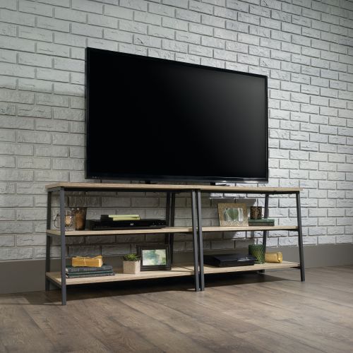 Teknik Office Industrial Style TV Stand with Durable Black Metal Frame and Charter Oak Effect Shelves and Room for 36in TV