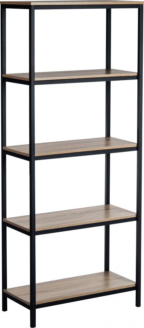 Teknik Office Industrial Style 4 Shelf Bookcase Durable Black Metal Frame Charter Oak Effect Generously Sized Shelves