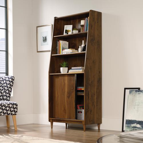 Teknik Office Hampstead Park Wide Bookcase Grand Walnut Effect Finish Two Fixed Display Shelves One Adjustable Shelf Sliding Doors and Sturdy Wooden F