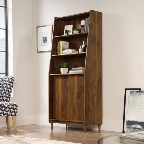 Teknik Office Hampstead Park Wide Bookcase Grand Walnut Effect Finish Two Fixed Display Shelves One Adjustable Shelf Sliding Doors and Sturdy Wooden F