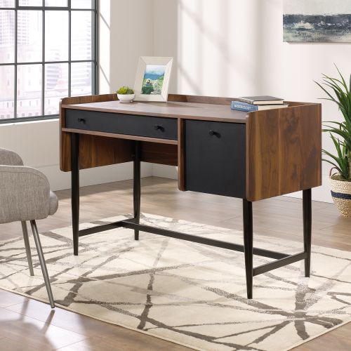 Hampstead Park Compact Home Office Desk Walnut with Black Accent Panels and Frame - 5420284