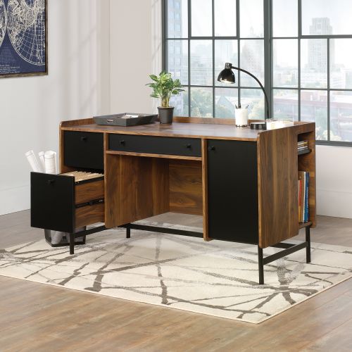 12907TK - Hampstead Park Home Office Desk Walnut with Black Accent Panels and Frame - 5420731