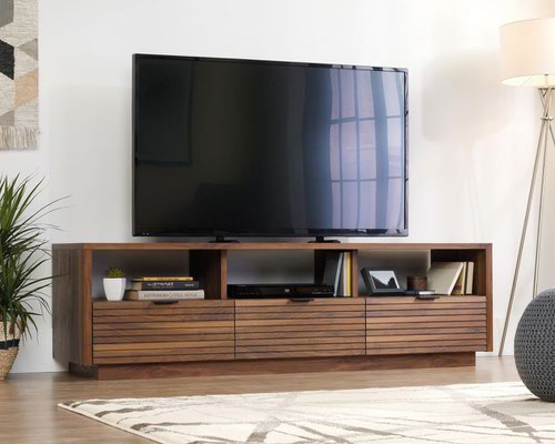 Teknik Office Hampstead TV Stand / Credenza with Grand Walnut effect finish, accommodates up to a 70” TV or media display device weighing up to 43kg w