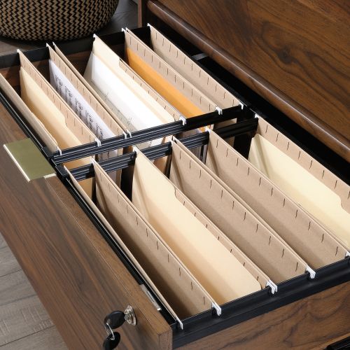 Teknik Office Clifton Place Lateral Filer with Grand Walnut Effect Finish Two Spacious File Lockable Drawers and Solid Wooden Feet