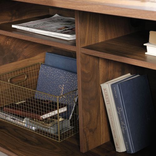 Teknik Office Clifton Place L-Shaped Executive Desk Grand Walnut Effect Finish Flip Down Keyboard Shelf Two File Drawers Three Storage Drawers Cubby S