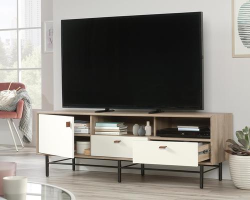 Teknik Office Avon Leather TV Stand/Credenza Sky Oak White accents for TV up to 31kg