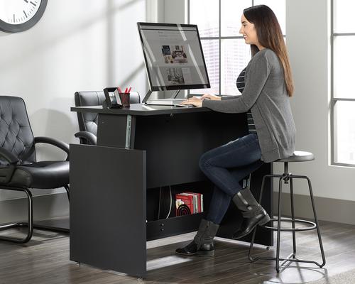 Teknik Office Vertex Sit Stand Desk Bourbon Oak  and Soft Black Accents | 5422624 | Teknik