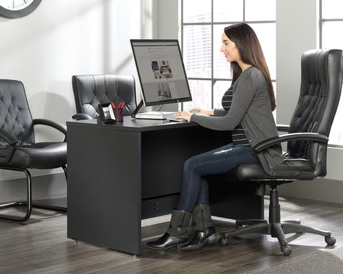Teknik Office Vertex Sit Stand Desk Bourbon Oak  and Soft Black Accents | 5422624 | Teknik