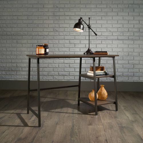 Teknik Office Industrial Style Bench Smoked Oak Effect Durable Black Metal Frame Matching Storage Shelves