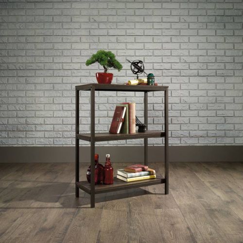 Teknik Office Industrial Style 2 Shelf Bookcase Smoked Oak Effect Durable Black Metal Frame 2 Shelves
