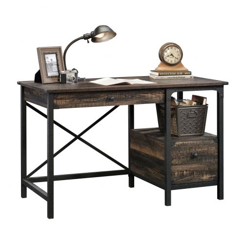 12858TK - Steel Gorge Wrought Iron Style Home Office Desk Carbon Oak - 5423912