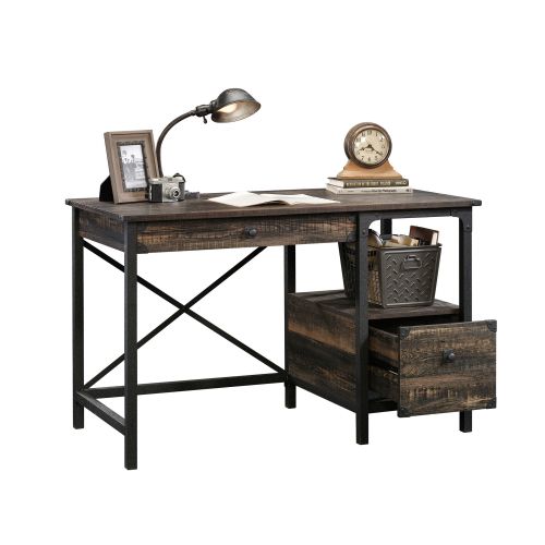 Steel Gorge Wrought Iron Style Home Office Desk Carbon Oak - 5423912 Office Desks 12858TK
