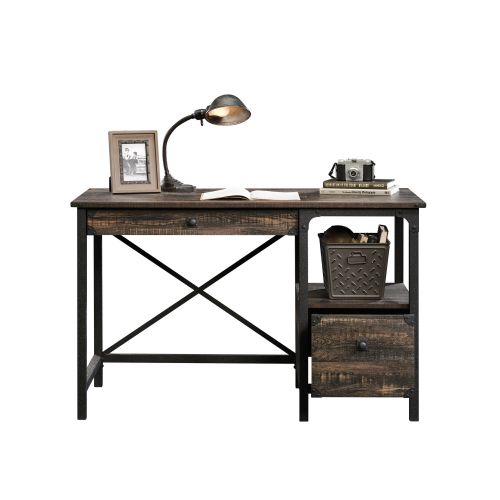 Steel Gorge Wrought Iron Style Home Office Desk Carbon Oak - 5423912 Teknik