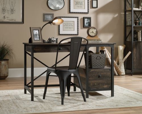 Steel Gorge Wrought Iron Style Home Office Desk Carbon Oak - 5423912