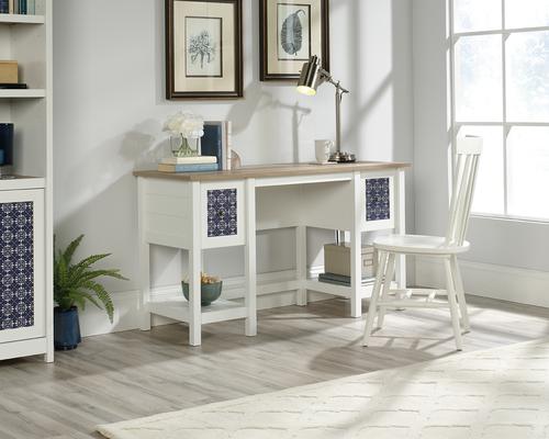 Mediterranean Shaker Style Home Office Desk White with Lintel Oak Finish - 5424152