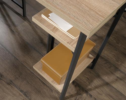 Teknik Office Industrial Style L-Shaped Executive Desk in Charter Oak finish and durable black metal frame | 5424932 | Teknik