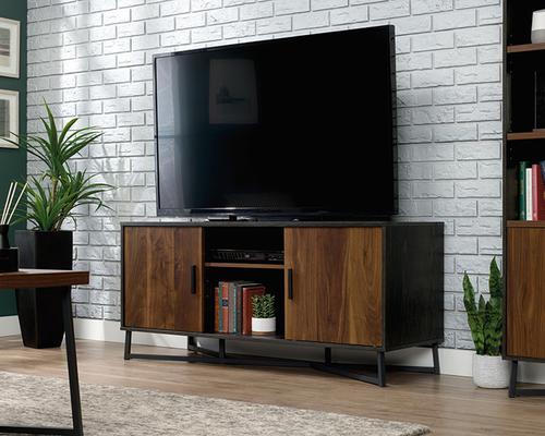 Teknik Office Canyon Lane TV Stand in Brew Oak finish and Grand Walnut accents, accommodates up to a 60in TV