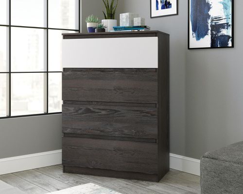 Teknik Office Hudson Four Drawer Chest in Charcoal Ash Finish and Pearl Oak accents 4 large drawers