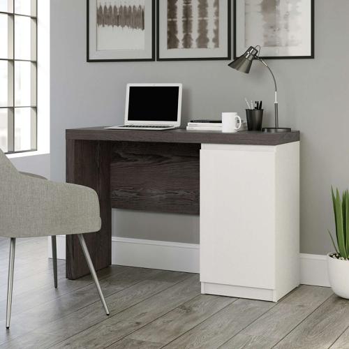 The Teknik Office Hudson Chunky Desk in in Charcoal Ash finish and Pearl Oak Accents is a simple and stylish desk, showing off chic colours contrasting beautifully, it is sure to stand out, wherever you place it! This desk is perfect for a limited space area, offering ample room for all your office essentials like your laptop, folders, collection of notepads and an accent lamp. It is a strong yet lightweight construction so it can be moved into position with ease and it also features a height adjustable shelf hidden behind a door for flexible storage options. 