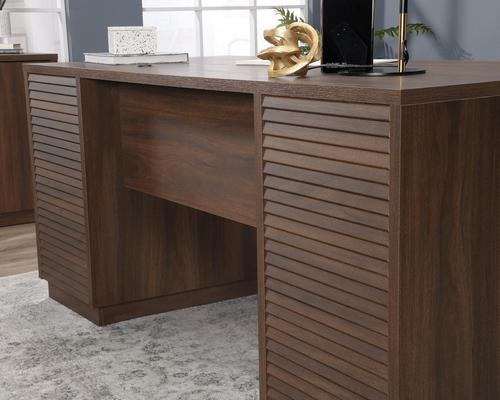Teknik Office Elstree Executive Desk in Spiced Mahogany finish with two pencil drawers, two storage drawers