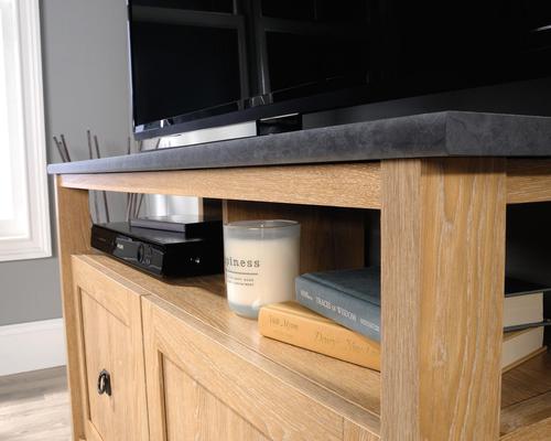 Teknik Office Home Study TV Stand/Sideboard in Dover Oak Finish and Slate accent which accommodates up to a 50â€ TV and has adjustable shelving behin | 5426616 | Teknik
