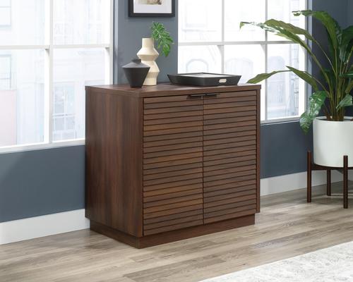 Teknik Office Elstree Storage Cabinet in Spiced Mahogany finish with stylish louvre-style detailing