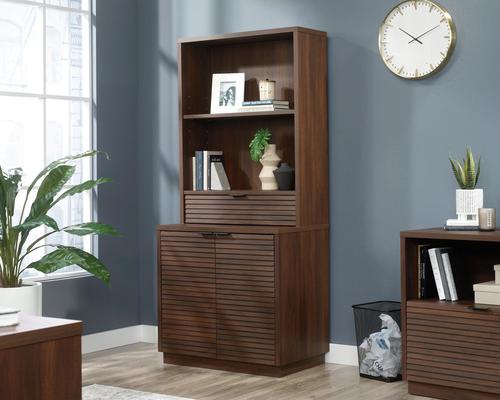 Teknik Office Elstree Hutch with Drawer in Spiced Mahogany finish with stylish louvre-style detailing | 5426910 | Teknik