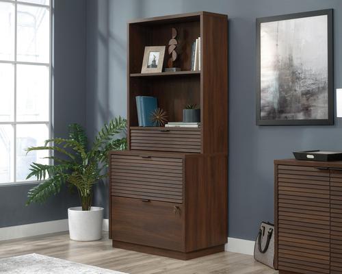 12774TK | The Teknik Office Elstree Hutch is an ideal option for those that need additional storage and a stylish office solution for their home office.  With its louvre-style detailing and finished in a stunning spiced mahogany effect, you can be sure of an ideal match for all decorative interior and tastes. It has a pull out drawer on felt glides for additional storage plus a shelf for flexible storage options to display your favourite plants, ornaments or books. Compatible with the Elstree 2 Drawer Filer 5426908 and the Elstree Storage Cabinet 5426909 (sold separately)