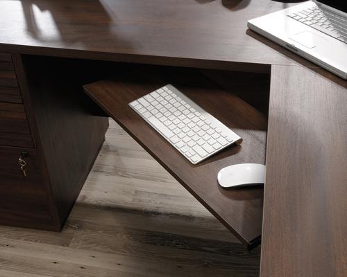 Teknik Office Elstree L Shaped Desk Spiced Mahogany with Return and 3 drawers