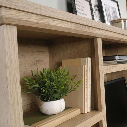 Teknik Office Hutch Option for the Prime Oak Executive Desk complete with durable 1â€ thick top, two adjustable shelves and cubbyhole storage
