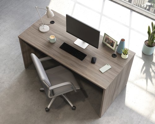 Teknik Office Affiliate 1500750 Desk in a Hudson Elm effect finish two grommet holes for cord management