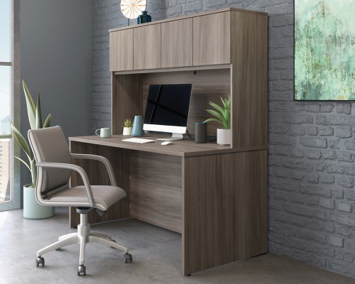 25766TK | The Teknik Office Affiliate 1500 Hutch is our functional and commercial style option for all manner of colour schemes and work spaces.  This hutch offers a very durable and efficient solution for creating additional storage for your office needs, keep your current Affiliate desk clutter free. It comes with a handy grommet hole for easy cord management and has hidden storage behind two sets of double doors, ideal for folders, books and notepads. Beautifully finished in a Hudson Elm effect, this is a perfect match for current Affiliate desking codes:5427415 and 5427424.  There are also other matching cupboards, desks, hutches and bookcases within the Affiliate range which will complement this item.