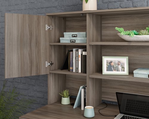 Teknik Office Affiliate 1800 Hutch in a Hudson Elm effect finish, hidden adjustable shelves for storage behind two doors | 5427431 | Teknik