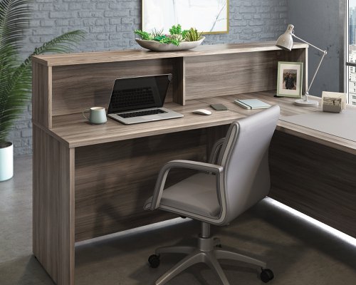 25801TK | The Teknik Office Affiliate 1800 Low Reception Hutch is our functional and commercial style option for all manner of colour schemes and work spaces.  This hutch offers a very durable and efficient solution for creating additional storage for your office needs, keeping your current Affiliate desk clutter free. It has two open storage cubbies which are ideal for open display storage, some picture frames or even a plant or 5! The melamine top surface is heat, stain and scratch resistant. Beautifully finished in a Hudson Elm effect, this is a perfect match for current Affiliate desking codes in several combinations: 5427422 and 5427427 (when used in an L-Shape, can also be attached to either desks separately).  There are also other matching cupboards, desks, hutches and bookcases within the Affiliate range which will complement this item.